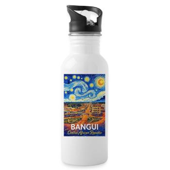 Bangui Cityscape Poster Starry Night - Water bottle with straw - white - Right