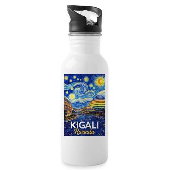 Kigali Rwanda Starry Night Skyline - Water bottle with straw - white - Right