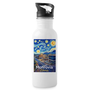 Monrovia Liberia Starry Night - Trinkflasche mit integriertem Trinkhalm - Weiß - Rechts