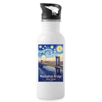 Manhattan Bridge in Star Swirl Style - Water bottle with straw - white - Right
