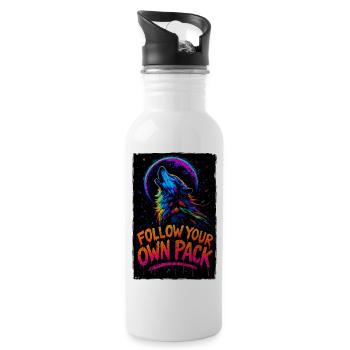 Alpha Wolf Multicolor-Design Folgen Sie Ihrem eigenen Rudel - Trinkflasche mit integriertem Trinkhalm - Weiß - Rechts