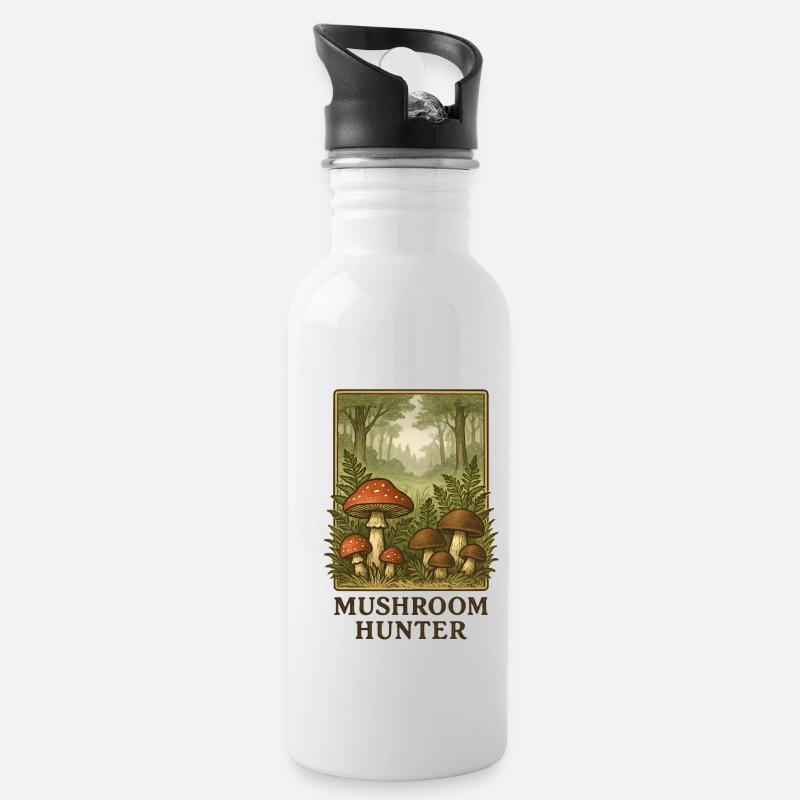 Motif Forêt de Chasseur de Champignons Vintage - Gourde avec paille intégrée - blanc