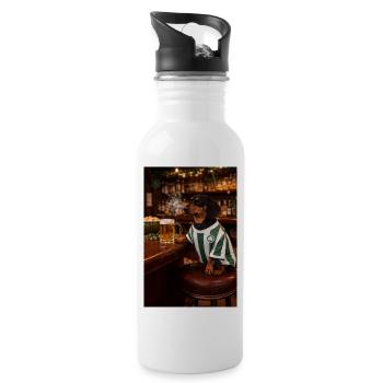 Dachshund in pub jersey with shamrock - Water bottle with straw - white - Right