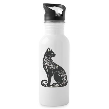 Night Cat Floral Elegance - Water bottle with straw - white - Right