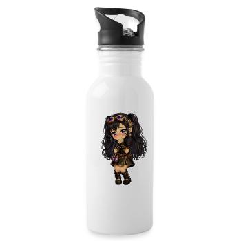 Steampunk chibi Luna mit Lila Glanz - Trinkflasche mit integriertem Trinkhalm - Weiß - Rechts