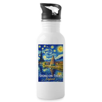 Stoke-on-Trent England Starry Town Riverside - Trinkflasche mit integriertem Trinkhalm - Weiß - Rechts