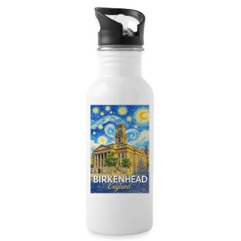 Birkenhead England Clock Tower Star Swirl - Water bottle with straw - white - Right