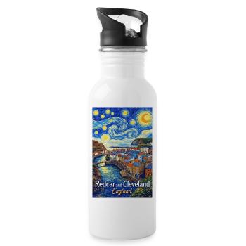 Redcar and Cleveland England Coastal Painting - Water bottle with straw - white - Right