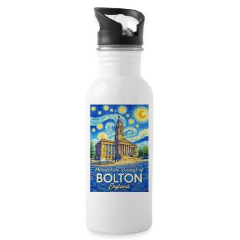 Bolton England Skyline im Spiralenstil - Trinkflasche mit integriertem Trinkhalm - Weiß - Rechts