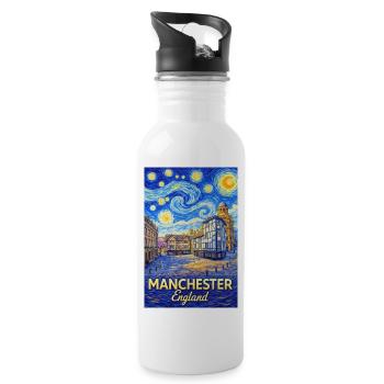 Manchester England Cloud Swirl Skyline - Water bottle with straw - white - Right