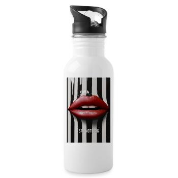 Say Nothing Lippen Statement Design - Trinkflasche mit integriertem Trinkhalm - Weiß - Rechts