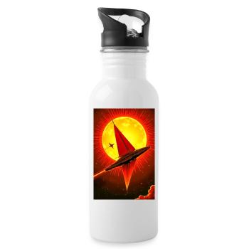 retro futuristic space landscapes, 1960s aesthetic - Water bottle with straw - white - Right