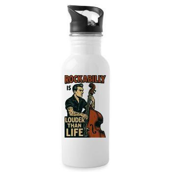 Rockabilly Kontrabass: 50s Musiker & Tattoo Art - Trinkflasche mit integriertem Trinkhalm - Weiß - Rechts