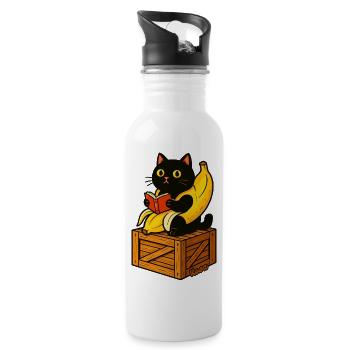 Buch lesen Katze auf Banane Kostüm - Trinkflasche mit integriertem Trinkhalm - Weiß - Rechts