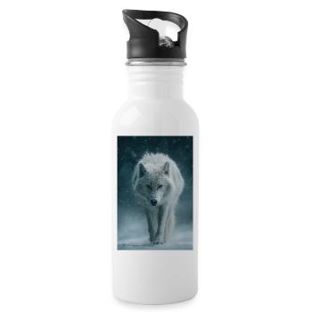 Arctic Wolf in Snowfall - Water bottle with straw - white - Right