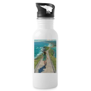 Coastal Crest Longboarder - Water bottle with straw - white - Right