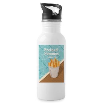 Freibad Pommes Sommer 90s Retro Design - Trinkflasche mit integriertem Trinkhalm - Weiß - Rechts