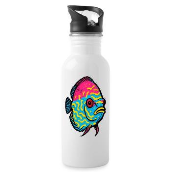 Pop Art Discus Fish Pink and Vibrant Yellow - Water bottle with straw - white - Right