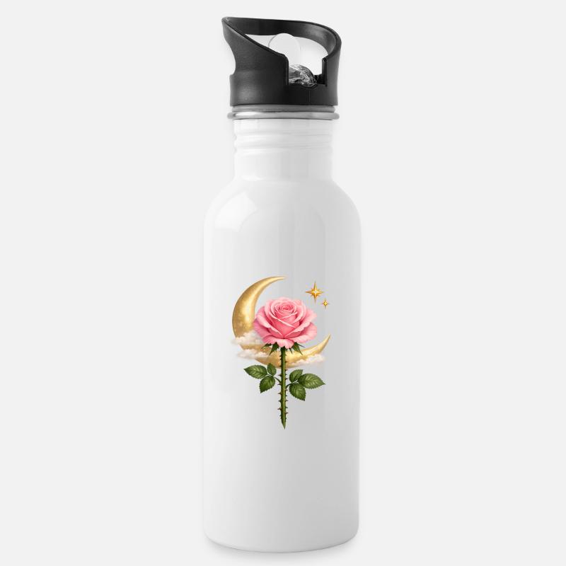 Moon Rose Magic - Water bottle with straw - white