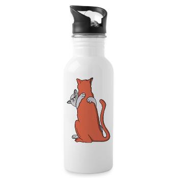 Two Cats Embrace Friendship - Water bottle with straw - white - Right