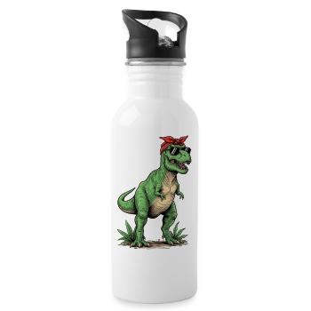 T-Rex Dinosaurier T-Shirt Retro-Look – Design Mama - Trinkflasche mit integriertem Trinkhalm - Weiß - Rechts