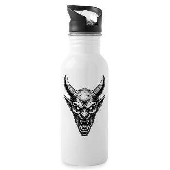 Demonic Horned Mask Devil Totem Black White - Water bottle with straw - white - Right