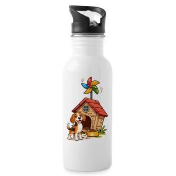 Beagle Dog Funny Dog House Fun Design - Water bottle with straw - white - Right