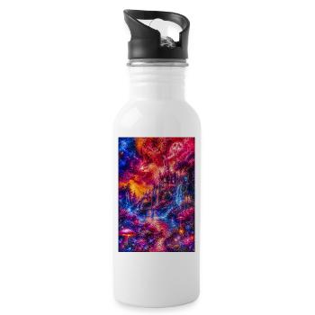 Chromatische Schloss-Traumlandschaft - Trinkflasche mit integriertem Trinkhalm - Weiß - Rechts
