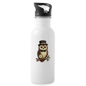 Owls Gentleman with Watch and Hat - Water bottle with straw - white - Right