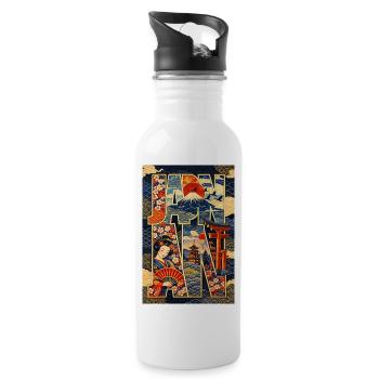 Japan: Geisha, Fuji and Waves in Letters - Water bottle with straw - white - Right