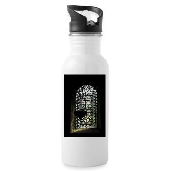 Stained Glass Window Silhouette - Water bottle with straw - white - Right