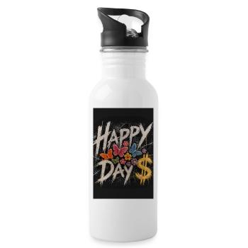 Happy Day Butterflies and Flowers Dollar - Water bottle with straw - white - Right