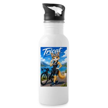Tricat: Katze im Triathlon Outfit - Trinkflasche mit integriertem Trinkhalm - Weiß - Rechts