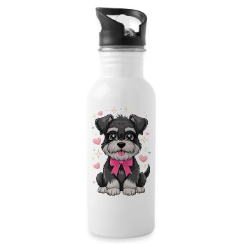 Un chien mignon avec un nœud rose et des cœurs - Gourde avec paille intégrée - blanc - Droite