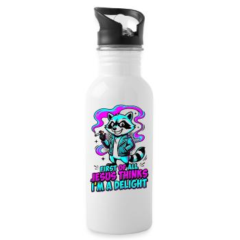 First of All Jesus Thinks I'm A Delight Raccoon - Water bottle with straw - white - Right