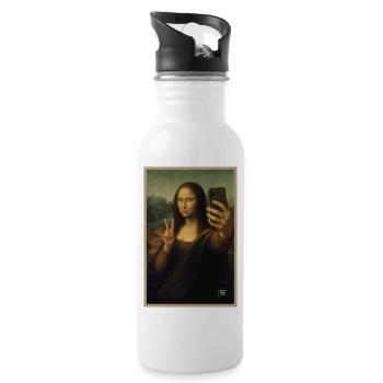 Selfie Mona Lisa Portrait - Water bottle with straw - white - Right