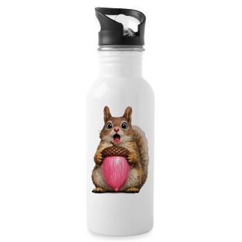 Eichhörnchen mit rosa Eichel - Trinkflasche mit integriertem Trinkhalm - Weiß - Rechts