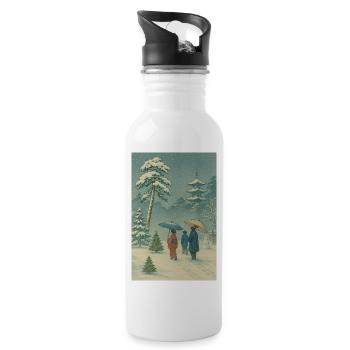 Japanese Christmas in Ukiyo-e Winter Style - Water bottle with straw - white - Right