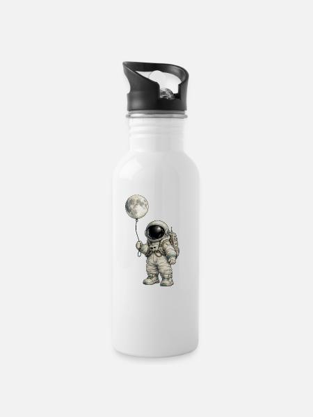 Moon balloon and astronaut - Water bottle with straw - white