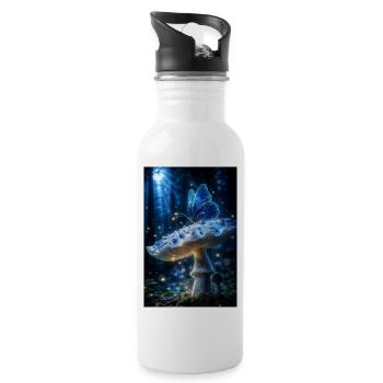 Bioluminescent Forest Butterfly - Water bottle with straw - white - Right