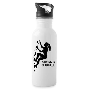 Strong is Beautiful – Ästhetik beim Bouldern - Trinkflasche mit integriertem Trinkhalm - Weiß - Rechts