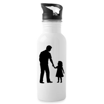 Vater Kind Silhouette Spazieren Familie Papa Liebe - Trinkflasche mit integriertem Trinkhalm - Weiß - Rechts