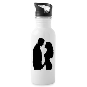 Couple Silhouette Amour Romance Petit ami de la Saint-Valentin - Gourde avec paille intégrée - blanc - Droite