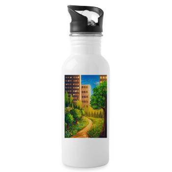 Green route between skyscrapers - Water bottle with straw - white - Right