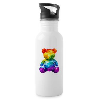 Regenbogen-Teddybär im geometrischen Muster - Trinkflasche mit integriertem Trinkhalm - Weiß - Rechts