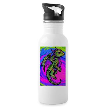 Drache - Trinkflasche mit integriertem Trinkhalm - Weiß - Rechts