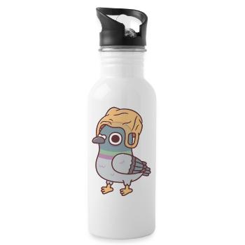 Mème du pigeon drôle avec un chapeau en sac plastique - Gourde avec paille intégrée - blanc - Droite