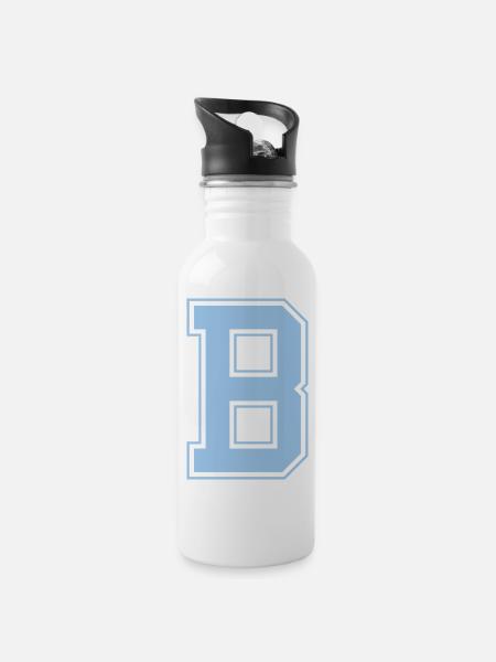 Monogram Light Blue Varsity College Initial B - Water bottle with straw - white