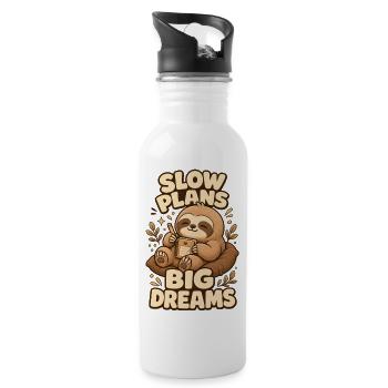 Slow Plans Big Dreams Faultier - Trinkflasche mit integriertem Trinkhalm - Weiß - Rechts