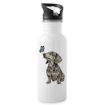 Teckel avec motif papillon Éventails de chien Vintage - Gourde avec paille intégrée - blanc - Droite